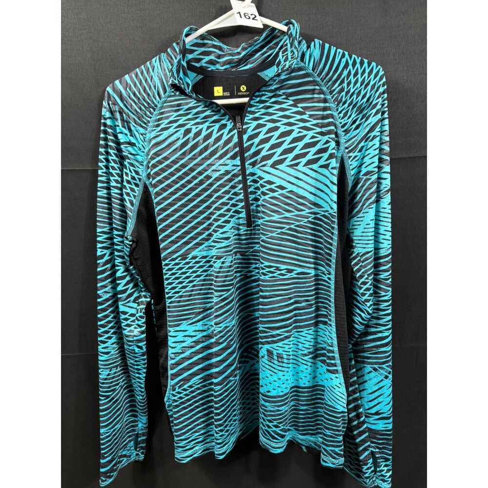 (L) - Xersion Women's 1/4 Zip Graphic Activewear Pullover Top Turquoise Black